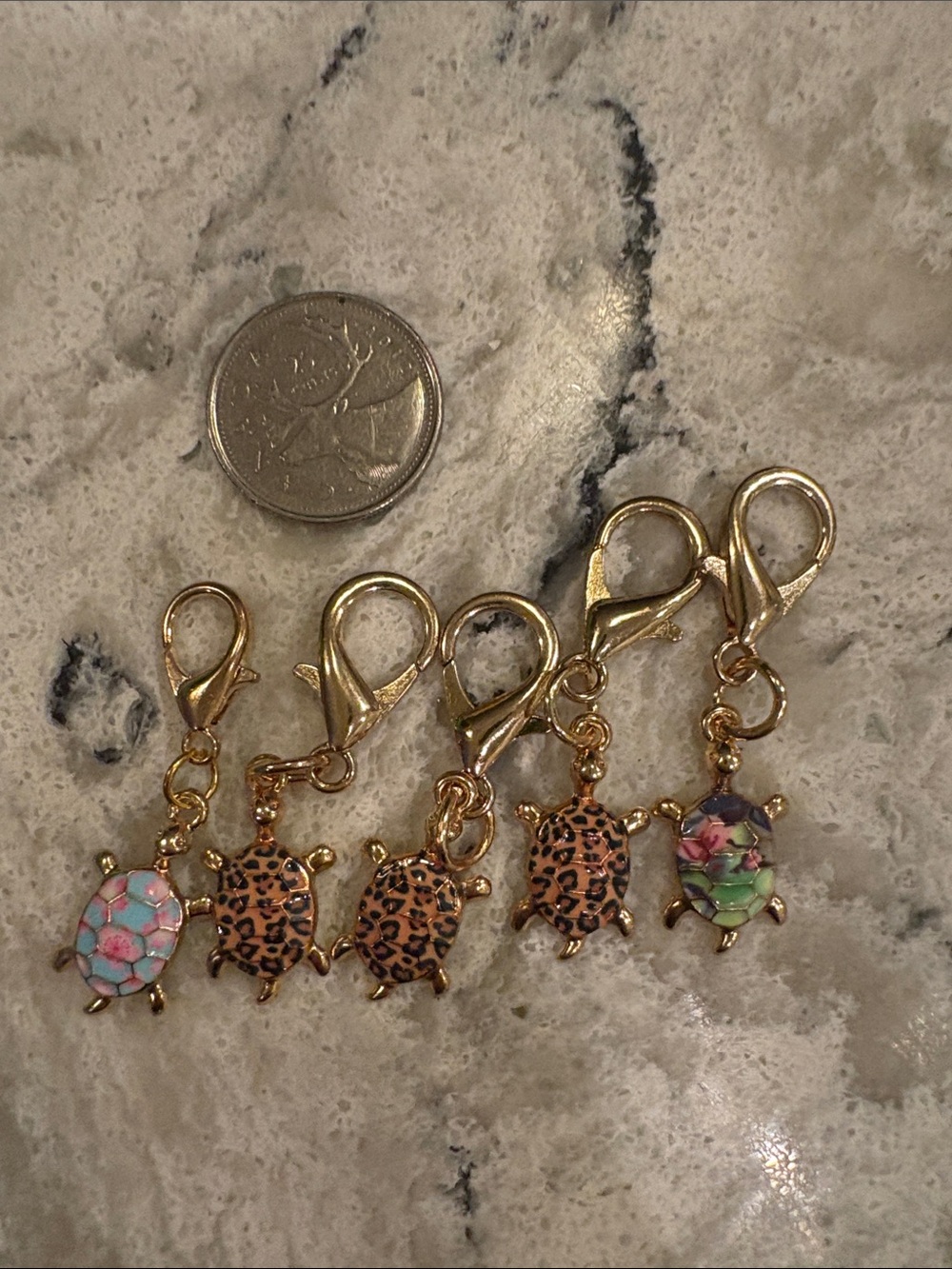 Gold Turtle Charm with Colourful Shells For Bags, Zippers or Keys